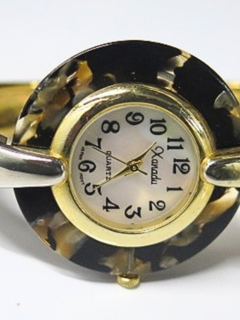 Two-Tone Gold & Silver Cuff Watch Black Marbled Face 8" Pre-Owned